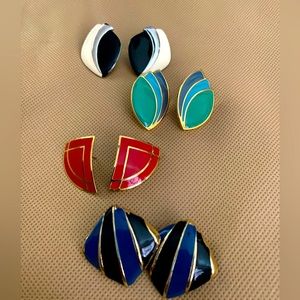 4 pairs vintage enamel earrings